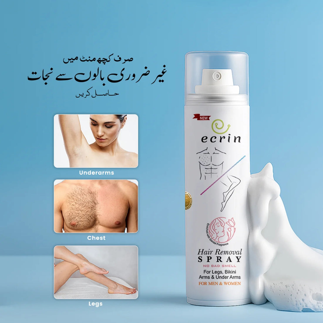 New Ecrin Hair Removal Foaming Spray - Advance Formula with Refreshing Fragrance (200ml)
