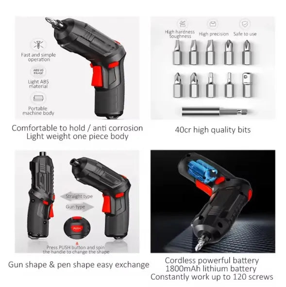Portable Electric Screwdriver 47 in 1 Rotated 90 Degrees Rechargeable Screwdriver