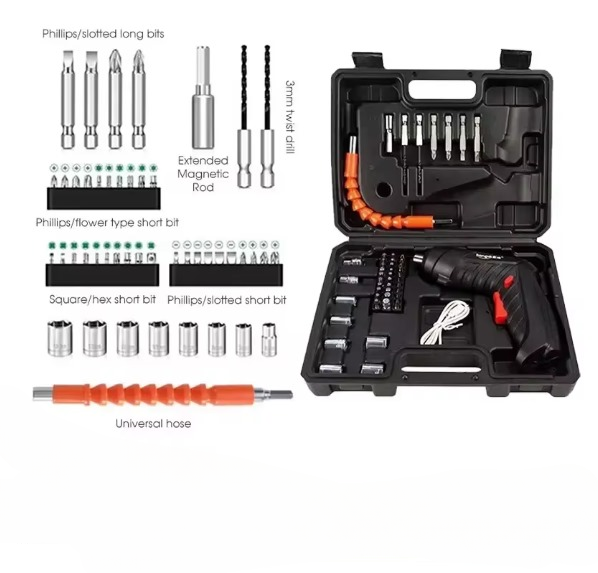 Portable Electric Screwdriver 47 in 1 Rotated 90 Degrees Rechargeable Screwdriver